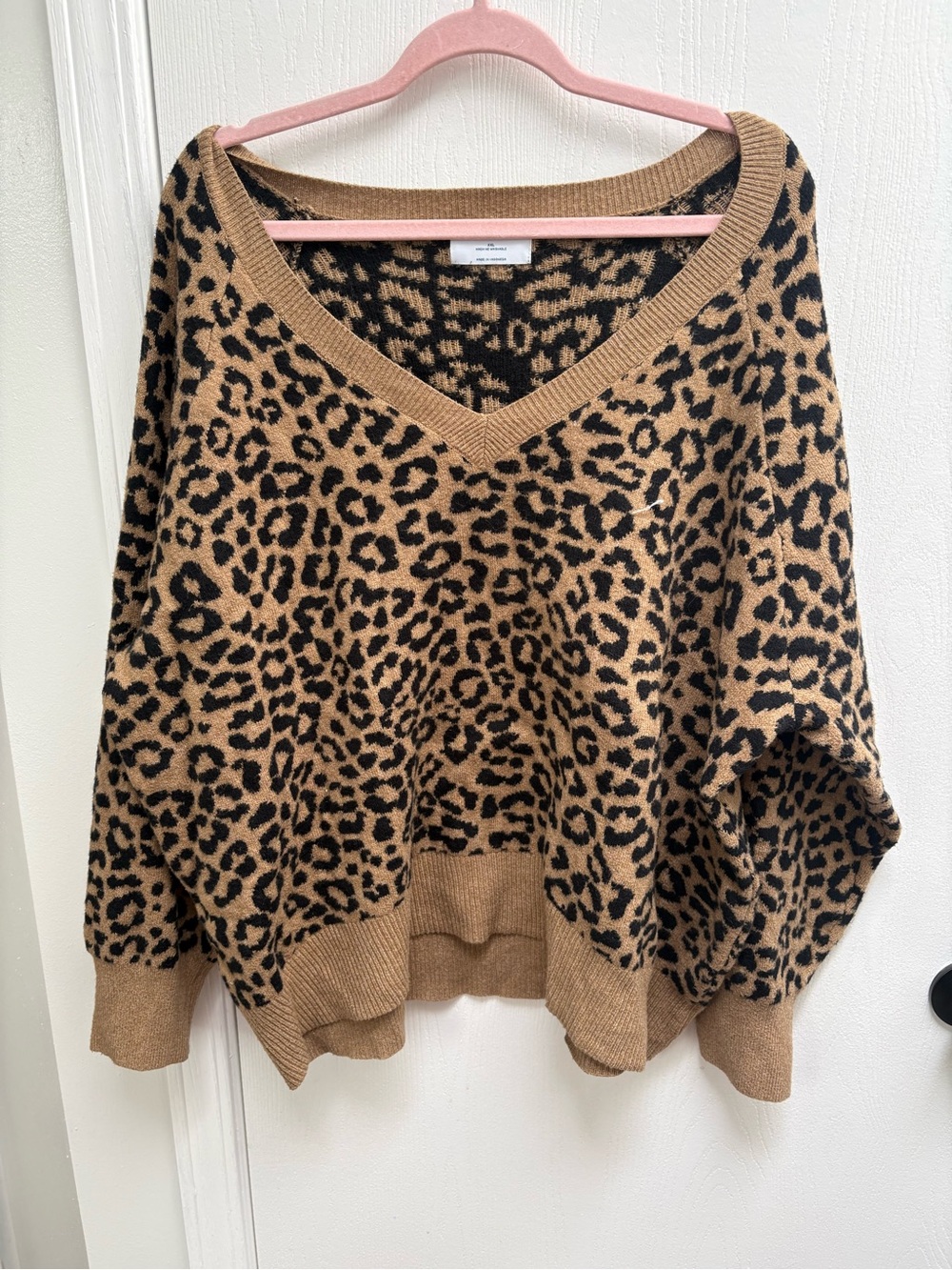 Old Navy Tan and Black Leopard V-Neck Sweater